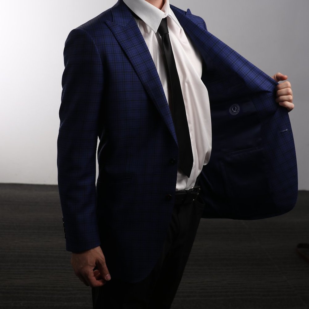 Navy and Black Plaid Sport Coat